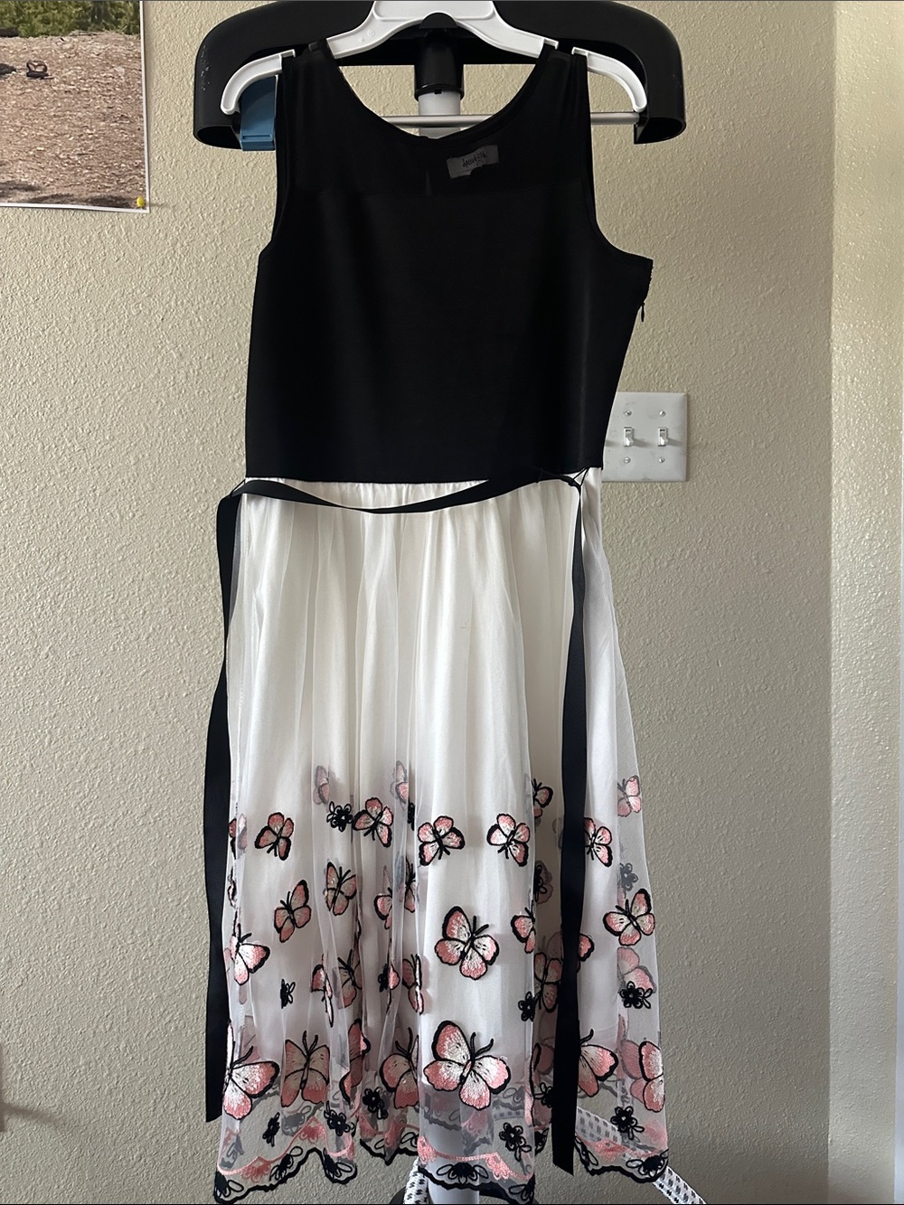 Speechless Black Bodice White Skirt Pink Butterfly Embroidered Dress